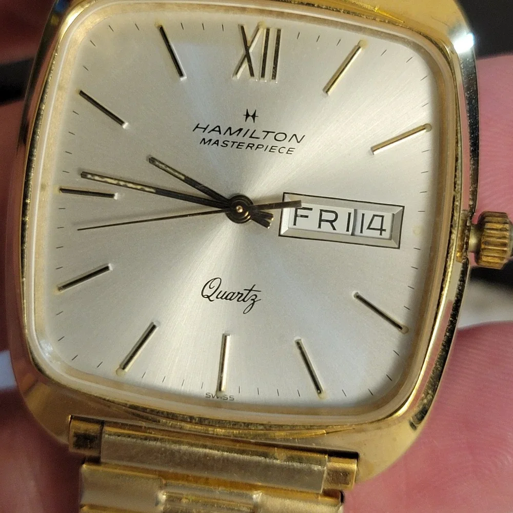 Hamilton Masterpiece Watch Mens OS Gold Excellent Quaker Oats 1990 Vintage Box